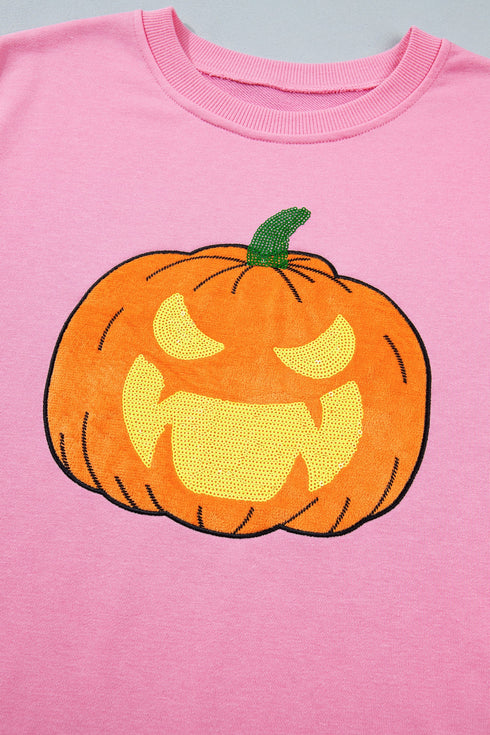 Embroidered Pumpkin Face Long Sleeve Round Neck Sweatshirt