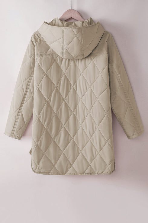 Solid Quilted Snap Button Hooded Puffer Coat