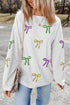3D Ribbed Sequin Mardi Gras Bow Baggy Graphic Sweatshirt