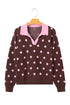 Polka Dot Pattern Collared Loose Pullover Sweater
