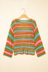 Long Sleeve Striped Open Knit Boho Crochet Top