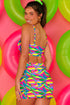 Abstract Pattern Square Neck Skirted Two Piece Swimsuit