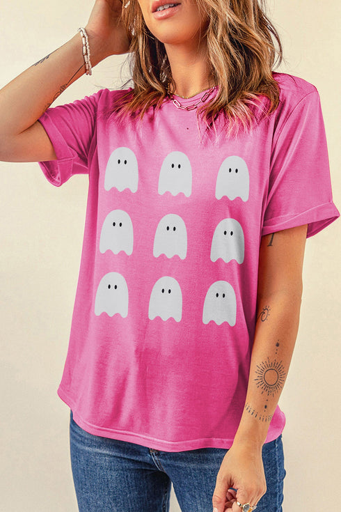 Ghost Print Round Neck Graphic T Shirt