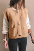 Modern Solid Fuzzy Big Button Accent Pocket Vest