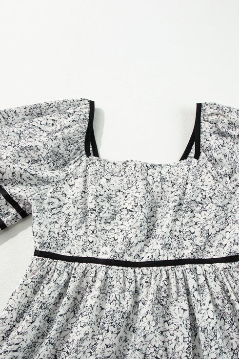 The Isabella Floral Print Open Back Balloon Sleeve Square Neck Mini Ensemble