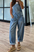 Adjustable Buckle Wide Leg Denim Barrel Jumpsuit