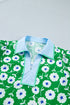 All Over Floral Print Contrast Patchwork Collar Short Sleeve Blouse