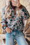 Retro Camouflage Pattern Button Detail Pullover Sweatshirt