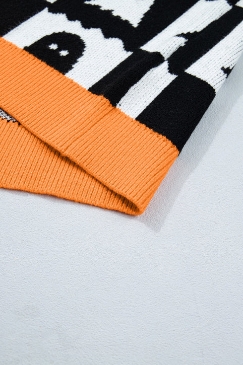 High Neck Drop Shoulder Geometric Print Sweater
