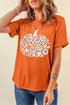 Floral Pumpkin Graphic Cuffed Sleeve Statement Tee