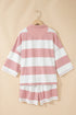 Striped Half Zip Bracelet Sleeve Top Short Set