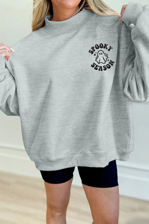 Spooky Embroidered Letter Graphic Mock Neck Sweatshirt