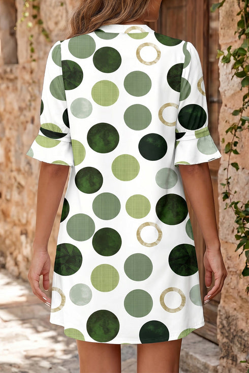 Polka Dot Print Flounced Half Sleeve A Line Mini Dress