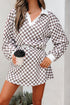 Checkered Polo Collar Long Sleeve Mini Skirt Two Piece Dress