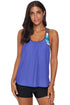 Geometric Strap Ruched Scoop Neck Tankini Top