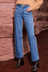 Casual Double Button High Rise Straight Leg Jeans