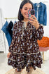 Floral Print Shirred V Neck Shift Mini Dress
