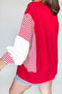 Sequin Rugby Bow Print Striped Sleeve Patchwork Graphic Sweatshirt