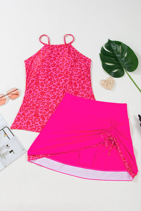 Leopard Print Asymmetrical Strap Swim Tankini Top