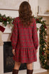 Plaid Long Sleeve Decorated Shift Silhouette Mini Dress