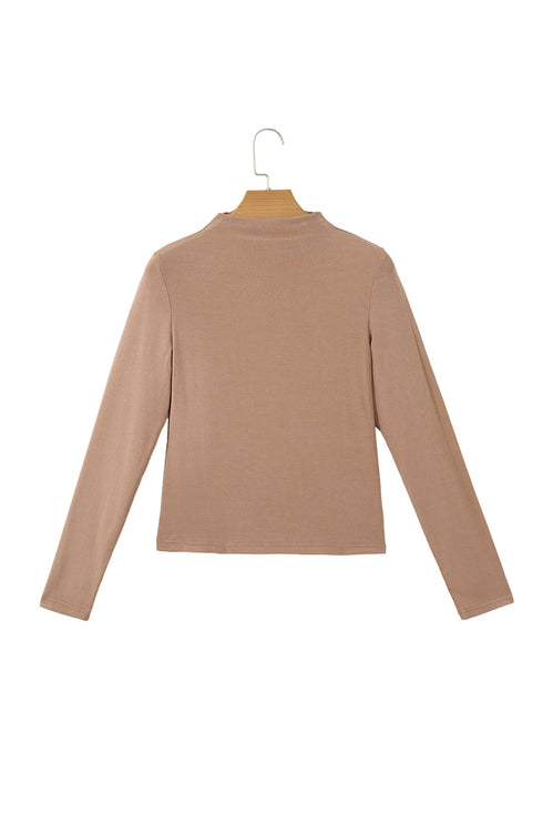 Ribbed High Neck Sheath Silhouette Long Sleeve Top