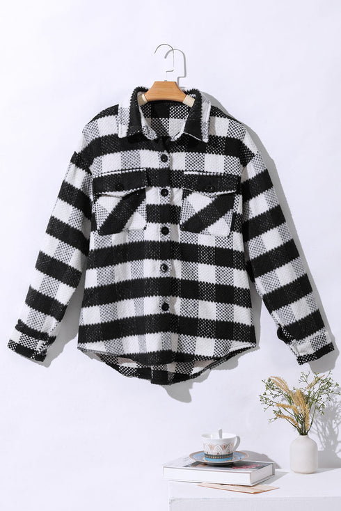 Modern Textured Plaid Print Flap Pocket Shacket