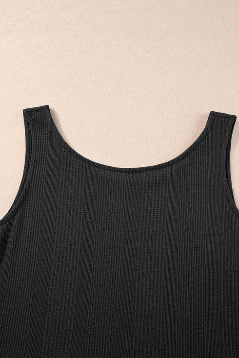 Textured Ribbed Ruffle Tank Top Wide Leg Pant Set