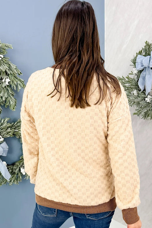 Plush Checkered Twisted Rib Long Sleeve Top