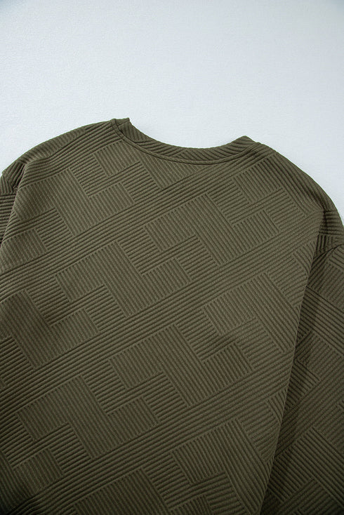 Textured Round Neck Drop Shoulder Pullover Sweatshirt