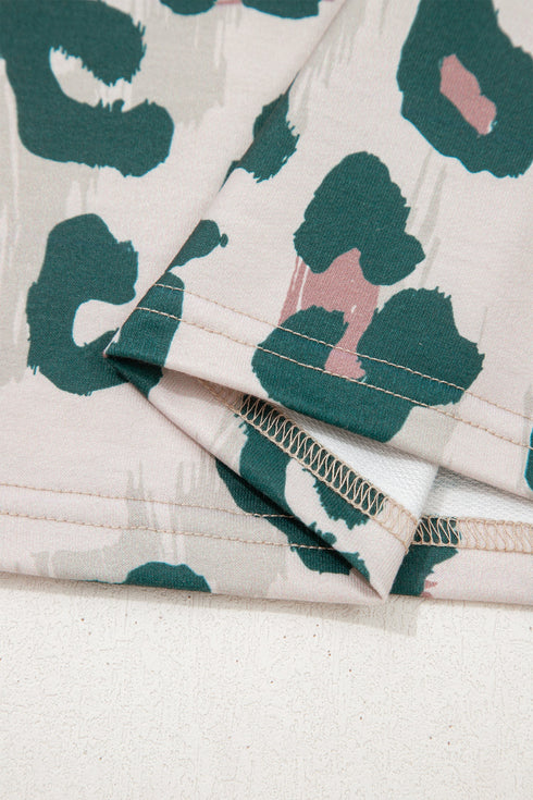 Western Style Leopard Print Contrast Trim Short Set