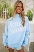 Jesus Saves Slogan Print Mock Neck Baggy Sweatshirt