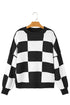 Acrylic Seamed Checkered Pattern Bishop Sleeve Sweater