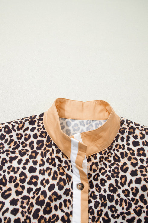 Western Leopard Print Striped Collar Flared Mini Dress