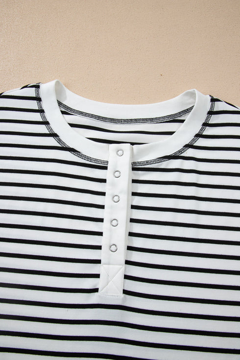 Preppy Striped Half Button Top And Short Set