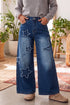 Applique Denim Star Decorated Wide Leg Jeans