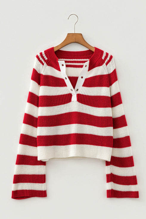 Striped V Neck Long Sleeve Shift Sweater