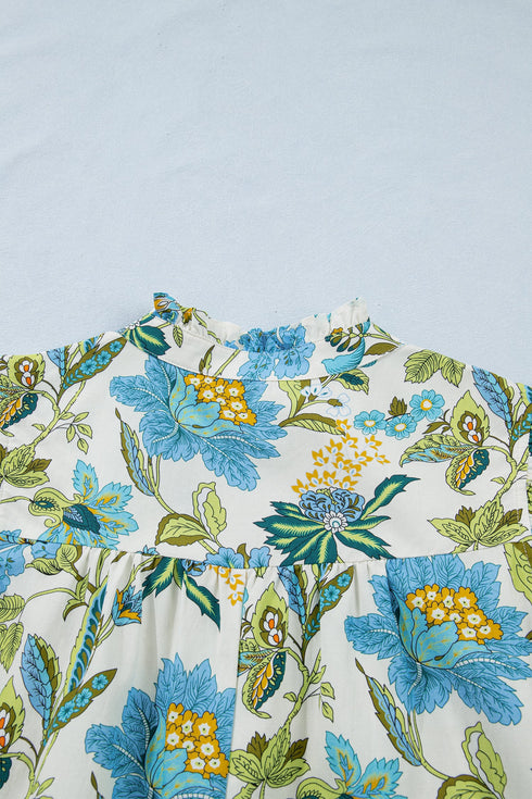 Floral Print Triple Ruffle V Neck Shift Mini Dress