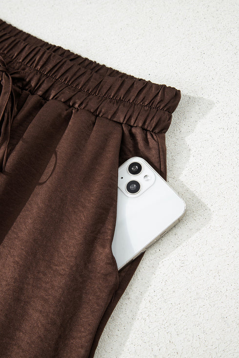 Braided V Neck Long Sleeve Wide Leg Pant Set