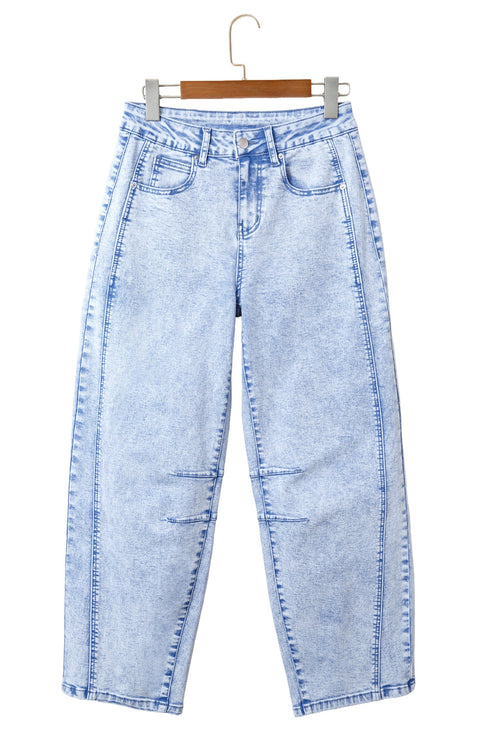 Cotton Polyester Denim Pull On Barrel Jeans