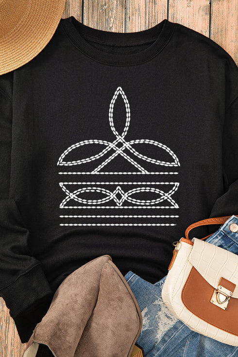 Abstract Linear Graphic Print Relaxed Crewneck Sweatshirt