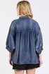Three Quarter Sleeve Button Front Loose Denim Blouse