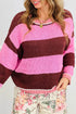 Striped Drop Shoulder Long Sleeve Pullover Knit Sweater