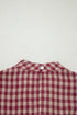 Country Plaid Keyhole Pleated Button Detail Long Sleeve Blouse