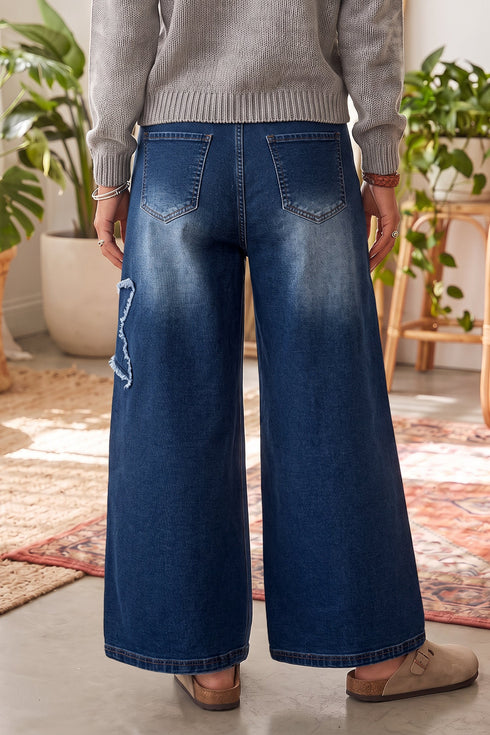 Applique Denim Star Decorated Wide Leg Jeans