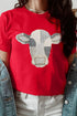 Cow Print Western Patchwork Round Neck Tee