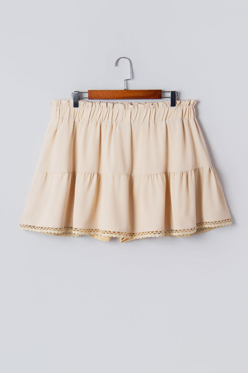 Bohemian Frilled Elastic Waist Lace Trim Ruffled Shorts