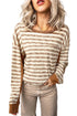 Striped Waffle Knit Round Neck Long Sleeve Top