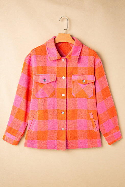 Checkered Plaid Chest Pocket Turn Down Collar Jacket