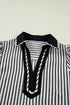 Striped Collared Split Neck Short Puff Sleeve Blouse