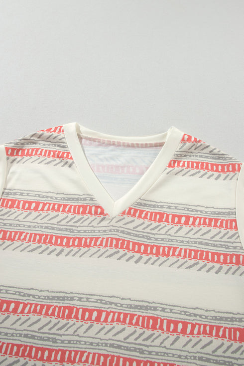 Western Bohemian Striped Pattern Casual Tank Short Sets